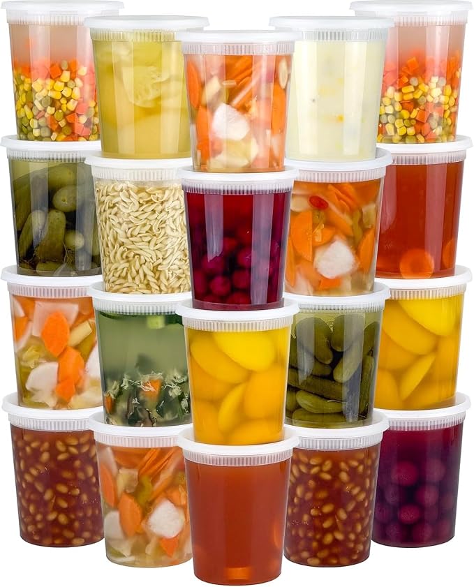 60 Sets 32/16/8 oz Deli Containers With Lids 20 Set Each, Leak-Proof BPA-Free Airtight Plastic Takeout Bowls Food Storage Containers, Freezer/Microwave/Dishwasher Safe (32 oz - 40 Sets)