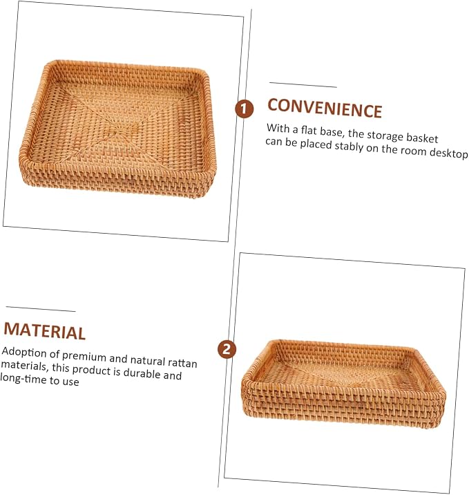 Amosfun Decorative Rattan Woven Storage Basket Versatile Sundries Holder for Home Office Premium Design for Snacks Items Toiletries