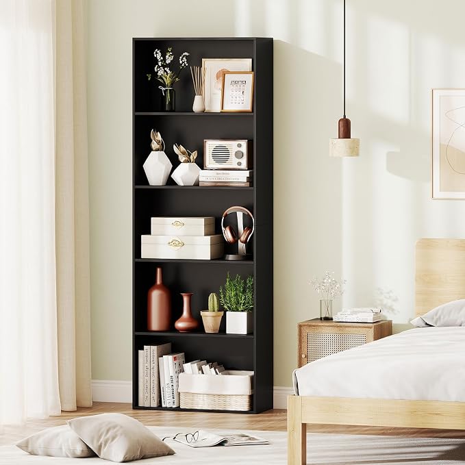 Giantex 5-Tier Bookshelf, Freestanding Bookcase with 5 Open Shelf, Modern Display Shelf, Storage Organizer for Living Room Bedroom Home Office, Black