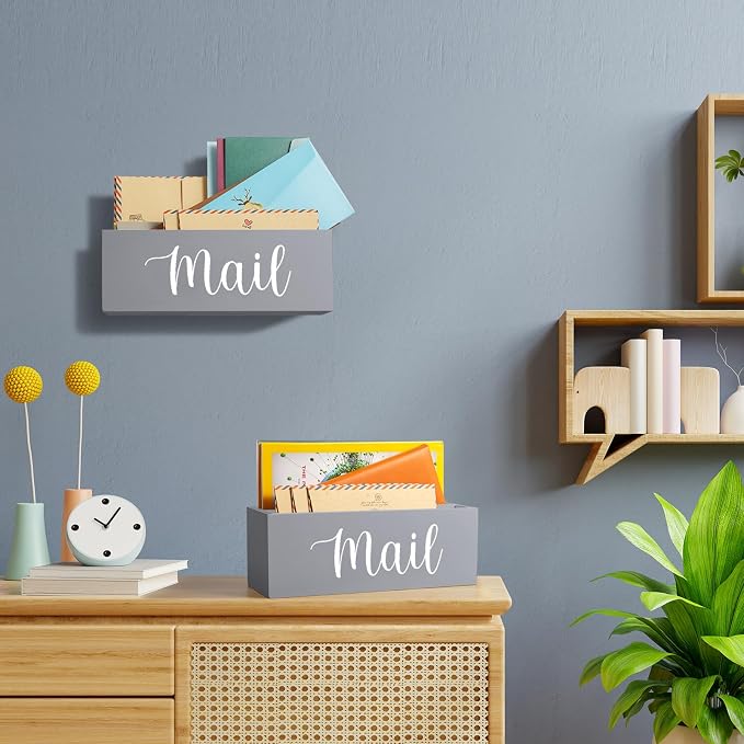 DRASTAR Mail Organizer Countertop, Mail Holder Wall Mount, Mail Sorter Organizer for Desk, Envelope Holder for Home Office (Gray, 2 Slots)