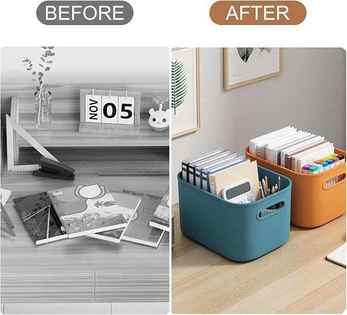 ORGIDOL 6 Pack Colorful Storage Bins with Lids Stackable Storage Container for Organizing, Storage Boxes with Handle for Shelves, Cute Storage Bin for Craft, Snacks, 9.85x6.9x5.7 inch