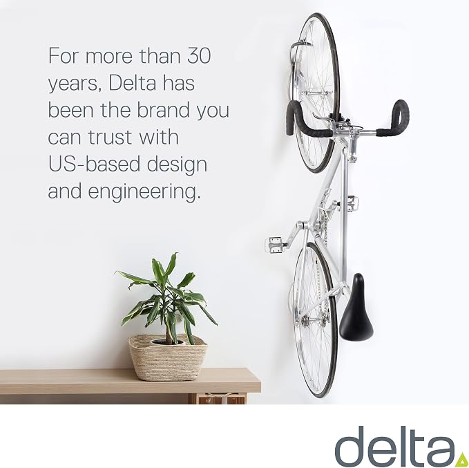 Leonardo Bike Rack Wall Mount with Tire Tray by Delta Cycle – Elegant Vertical Hanger Hook Design Provides Easy Bicycle Storage Access – Hassle-Free Installation – Vertical Mount Holds Up to 40 lbs