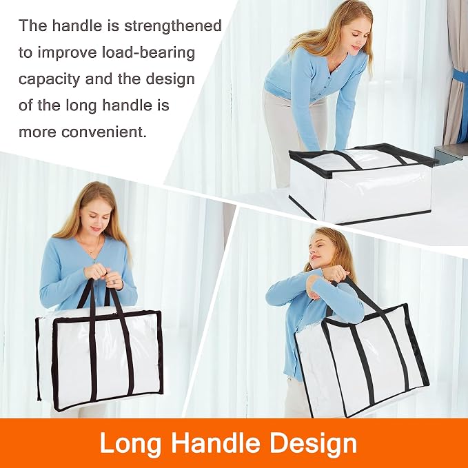 3 Pack Clear Clothes Storage Bags with Zipper 60L | Plastic Storage Bag, Foldable Closet Organizer, For Comforter Blanket Bedding Duvet Toys, Moving Bags