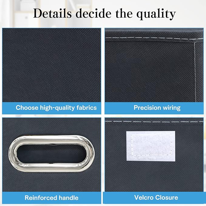 STOREONE Fabric Storage Cube Bins Foldable Organizer Container Collapsible Basket with Lids and Metal Handles, for Home, Bedroom, Closet 8 Pcs (Grey)