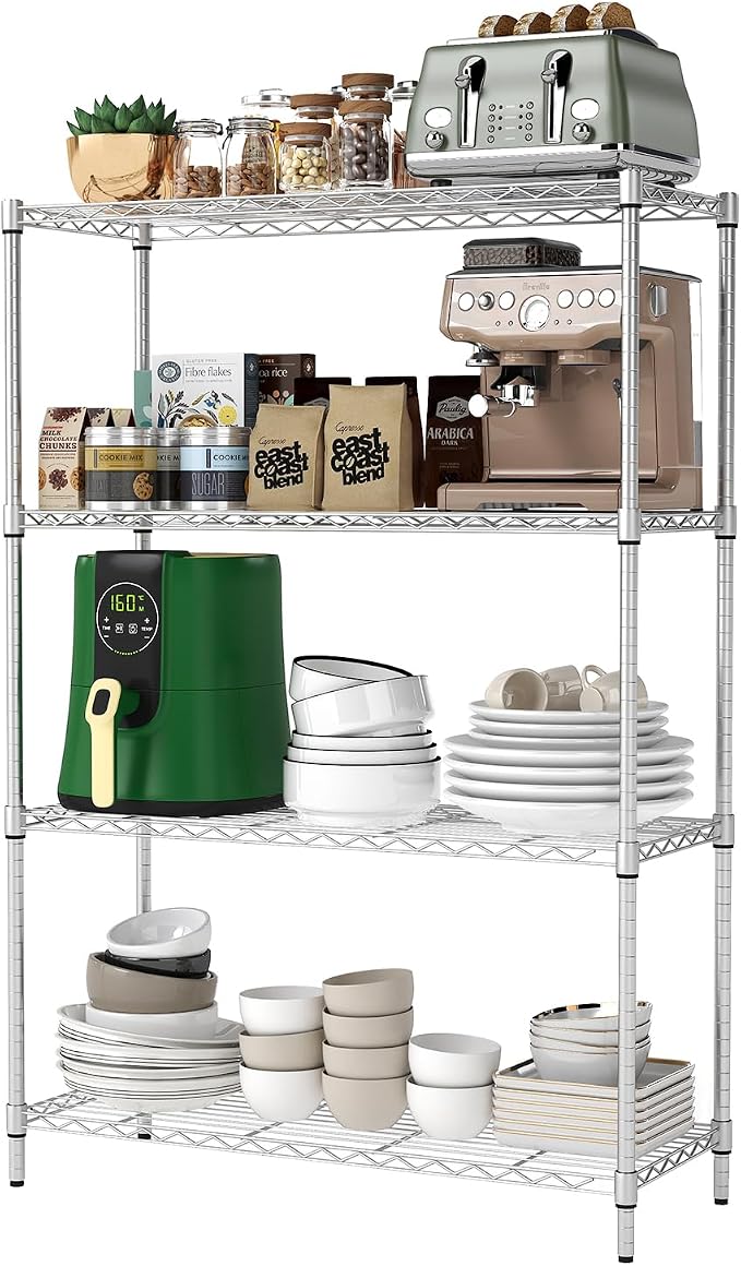 BestOffice | 4-Tier Wire Shelf | 36" x 14" x 54" | Chrome | Storage Shelves with Adjustable Racks, Holds upto 1000 lbs | Rust-Resistant, No-Tool Assembly | For Home, Garage