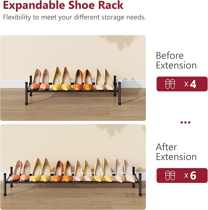 Expandable Shoe Rack for Closet 1 Tier, 28“-41“Stackable, Bronze | Adjustable Shoe Organizer for Closet Shoe Rack Floor, Metal Shoe Shelf Storage Entryway, Front Door Entrance, Garage, Closet
