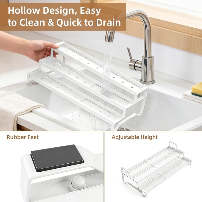 Expandable Spice Rack Organizer for Cabinet 3 Tier Spicy Shelf White 1Pack | Adjustable Length 13"-21", Easy to See Labels, Sturdy Metal, Slip-Resistant Guardrails for Jars, Cabinet & Countertop Storage