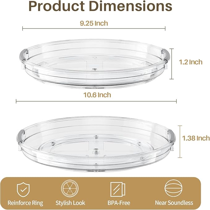 LAMU 2 Pack Clear Lazy Susan Turntable Organizer for Cabinet, 10.6'' 9.25'' Condiment Organizer for Refrigerator, Kitchen Pantry, Medicine Cabinet Organizer, Spices Rack Organization, Bathroom