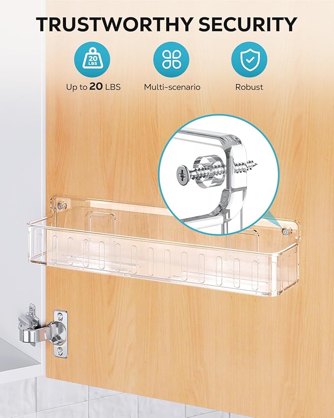 Nieifi Spice Rack Wall Mount, 4 Pack Clear, 2" Depth, Screw/Adhesive | Wall-Mounted with Removable Hooks Saves Counter Space, Fits 2" Deep Jars, Ideal for Kitchen Cabinets, Pantry Doors, and RVs.