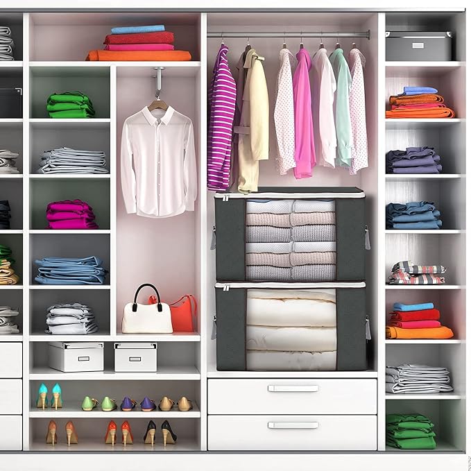90L Large Storage Bags, 8 Pack Clothes Storage Bins Closet Organizers | Foldable Storage Containers, with Reinforced Handle, for Clothing, Blanket, Comforters, Bed Sheets, Pillows and Toys,Gray