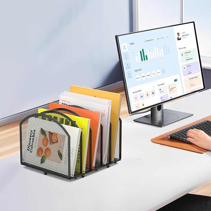 MINDEPOT Desk File Organizer 5 Sections Desktop Organizer File Mail Sorter Office Organization File Folder Holder for Office School & Classroom (Black, 5 Section - 2Pack)