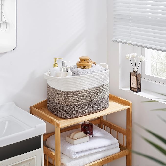 OIASKET Storage Basket for Organizing, Woven Baskets for Storage, Rectangle Decorative Baskets for Shleves, Closet, Toys, Book, Nursery Organizer Bins - Pack of 3 (Gradient Dark Brown, 13"x9.85"x8.7")