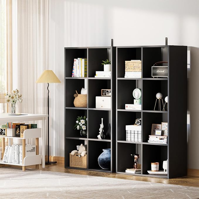 COMHOMA 8 Wood Cube Storage Organizer with Open Back and Removable Back Panels, 11In Black Cube Storage Bookshelf, Cubicle Shelf Bookcase for Home Office Bedroom Living Room, Vertical or Horizontal