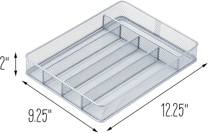 Honey-Can-Do KCH-02154 Steel Mesh 5-Compartment Cutlery Utensil Organizer, Silver