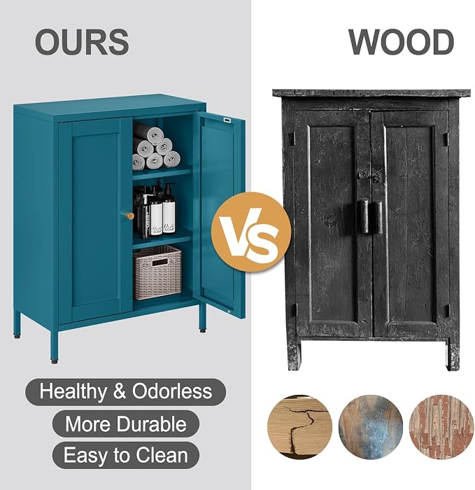 Bevivog Bathroom Floor Storage Cabinet,Metal Locker Cabinet with 2 Doors and 2 Adjustable Shelves,Modern Small Accent Cabinets for Entryway,Living Room,Hallway