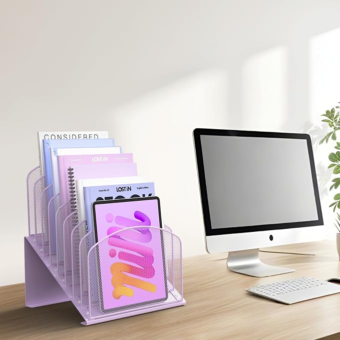 Sinboun Inclined Desk File Organizer Folder Holder with 8-Section, Purple