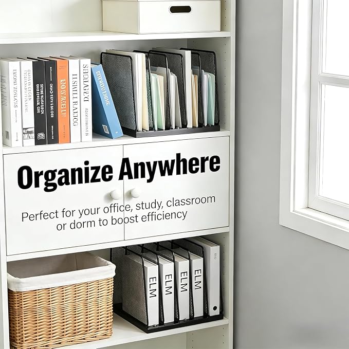 AUPSEN 5-Section File Organizer for Desk, Wood Mesh Desktop File Organizer, File Sorter Storage Rack, Vertical Folder Holder for Files, Magazines, Books (Brown)