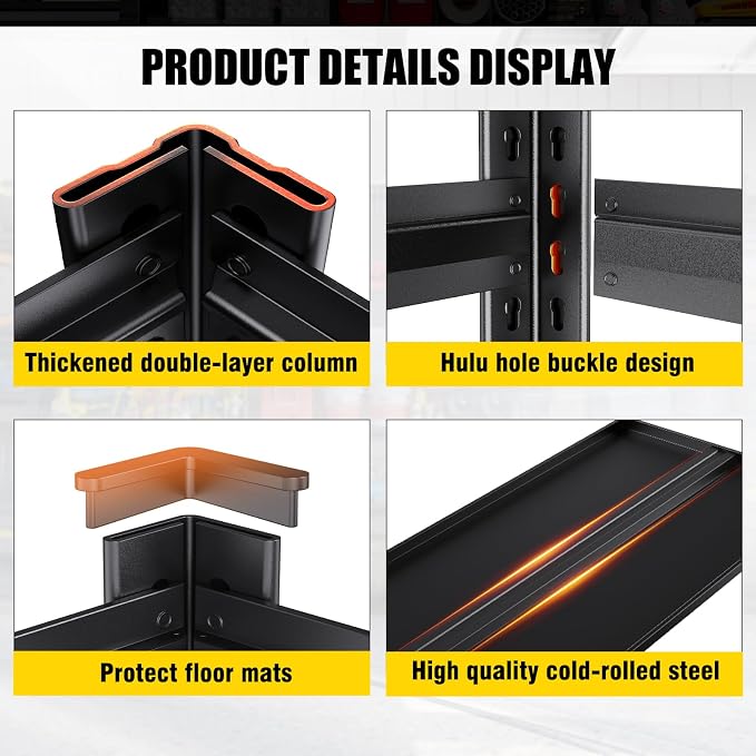 Set of 6 Heavy Duty Garage Shelving Unit, 71.2" H x 35.4" W x 16" D, 5-Tier Adjustable Storage Shelves for Garage Storage, Standing Shelf Unit & Shelves Organizer for Home, Warehouse, Workshop