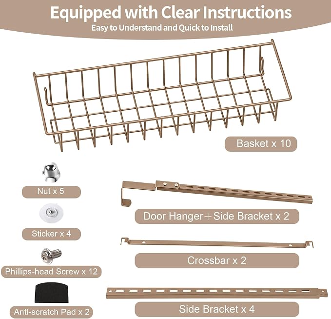 ElegantArray 10-Tier Pantry Door Organizer, Brown | Over The Door Pantry Organizer Rack and Storage, Hanging Spice Rack Shelves Door, Home Office Laundry Room Bathroom & Kitchen