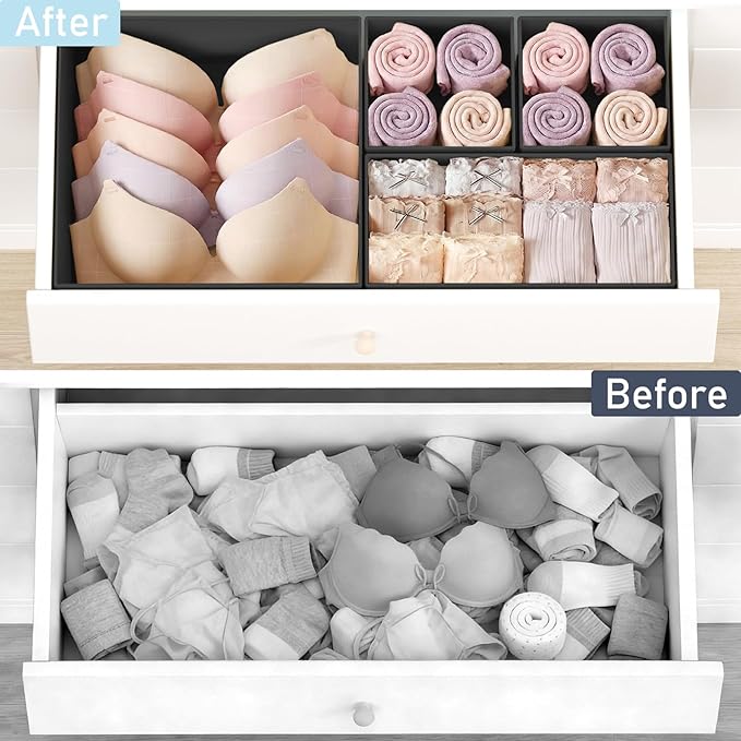 DIMJ Drawer Organizer Clothes 26 Pack - Foldable Baby Organizers and Storage & Closet Organizers for Bedroom, Closet - Nursery Organization Dresser Dividers for underwear, Sock,Bra, Belt, Tie,Black