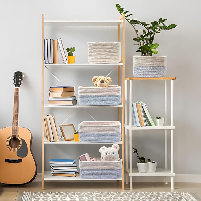 COMFY-HOMI 13" x 8.5" x 5.1" Storage Baskets for Organizing | Cotton Rope Woven Basket | Toy Storage Bin Box | Basket for Shelves, Closet Organizer Bin, Decorative Closet Shelf, 1 Pack