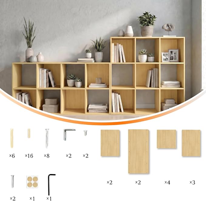 WannabeMyself【Sturdy Build&Easy Assembly】8 Cube Storage Organizer with Anti-Tipping Kits,Reversible Open Back Book Shelf, Bookcase for Living Room,Bedroom,Entrance Hall,Office,24.1×11.4×47.7,Oak Color