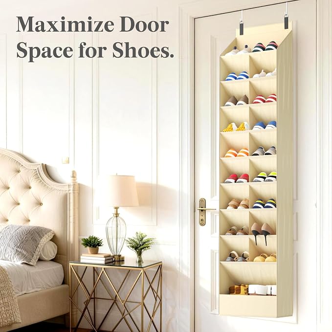 Lifewit 10 Tier Over the Door Shoe Organizer with 19 Large Deep Pockets, Fabric Hanging Shoes Shelf for Closet, Dorm Storage, Fit Up to 20 Pair Shoe Rack Holder for Sneakers, Boots, Beige