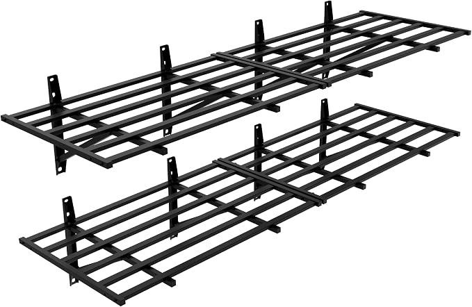 FLEXIMOUNTS 2 Pack 2x6ft Heavy Duty Garage Storage Shelving, 1600lbs, Black | Powder-Coated Steel, 24" x 75" Wall Mounted Garage Shelves for Storage Bins, Tool Boxes, and Bulk Storage, Pro Series