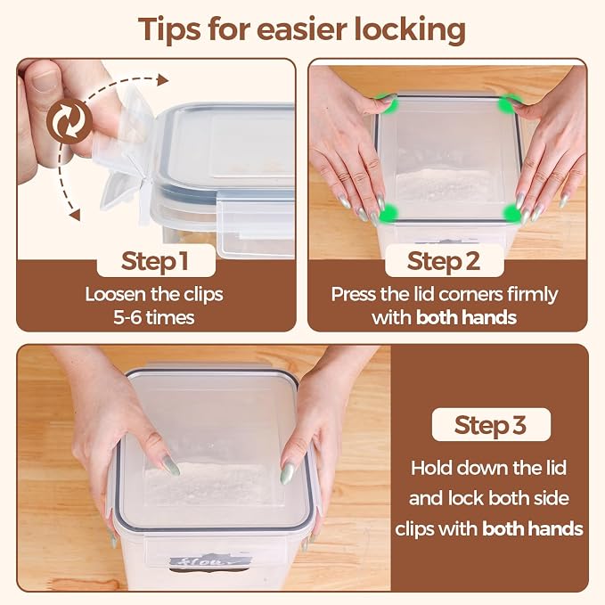 ComSaf Airtight Food Storage Containers with Lids 0.8/1.5/2.1Qt 3Pack | Plastic Canister, Flour Sugar Cereal Pasta Rice Oats Coffee Snacks, Pantry Kitchen, Label, Scoop, Stackable, BPA-free, Clear