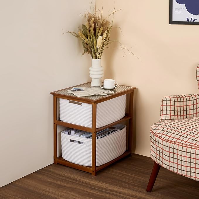 MiniArk Large Storage Baskets for Shelves, 17 x 13 x 7.5” Closet Organizers Bins for Clothes Blanket Towels, Baby Nursery, Toy Baskets Box, Woven Rope Baskets, 3 Packs Off White