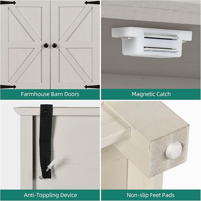 YITAHOME 72.6" Tall Farmhouse Pantry Cabinet, Storage Cupboard with 4 Barn Doors, 1 Drawer & Adjustable Shelves, Kitchen Cabinet for Dining Room, Living Room, White | Freestanding Storage Cupboard with 4 Barn Doors, Drawer & Adjustable Shelves, Kitchen...