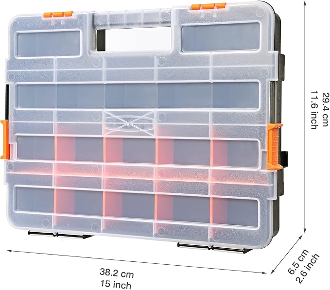 CASOMAN Tool Box Organizer Interlocking Black Small Parts Organizer for Fasteners and Crafts w/Removable Dividers (2 Piece Pack)