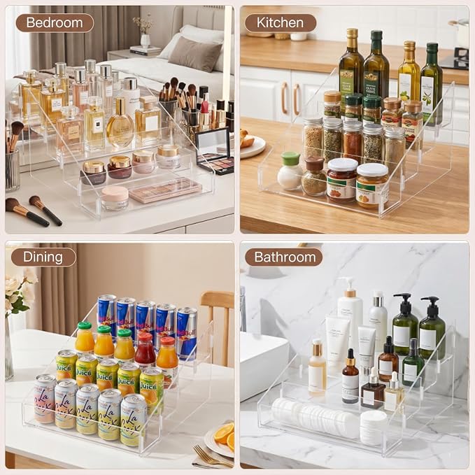Novabright 4 Tier Acrylic Vitamin Organizer 14.2 x 11.6 x 7.9 Inches, Clear Pill Bottle Storage for Medicine Cabinet, Vitamin Storage Organizer for Kitchen Counter, Bathroom, Pantry
