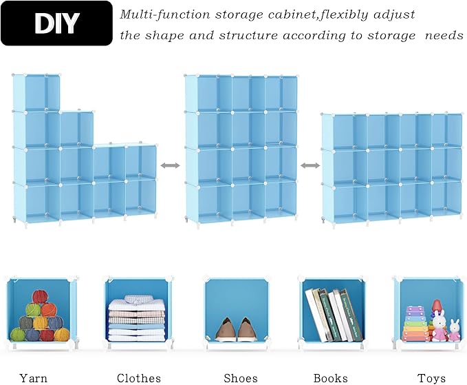 AWTATOS 12 Cube Storage Organizer, Closet Organizers Storage Shelves, Blue | Portable Closet Organizers, DIY Stackable Storage Cubes Shelves Bookshelf, Plastic Clothes Shelving for Home, Bedroom