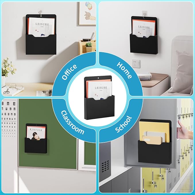 Magnetic File Holder - Magnetic Paper Holder, Pocket Organizer Office Supplies Storage Mail Organizer for Notebooks,Planners,Letter (Black)