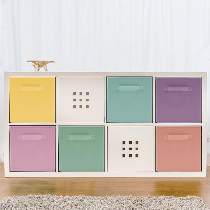 Sorbus 11 Inch Fabric Storage Cubes - Sturdy Collapsible Bins With Handle - 6 Foldable Baskets for Organizing Clothes, Toys, Books - Multi Colored Storage Baskets for Shelves, Kids Room, Closets