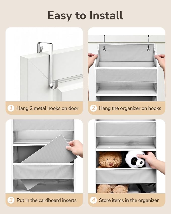 ULG 2-Pack Over-The-Door Organizer 5 Tiers, – Hanging Storage Organizer with 4 Mesh Side Pockets,Space Saving Closet Door Organizer for Clothes, Shoes, Toys, Accessories Light Gray