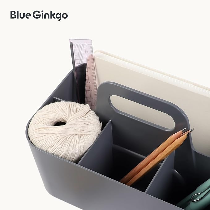 BLUE GINKGO Stackable Organizer Caddy, Rectangle, Dark Grey, Made in Korea | Portable. Adjustable. Home, Office & School Storage.