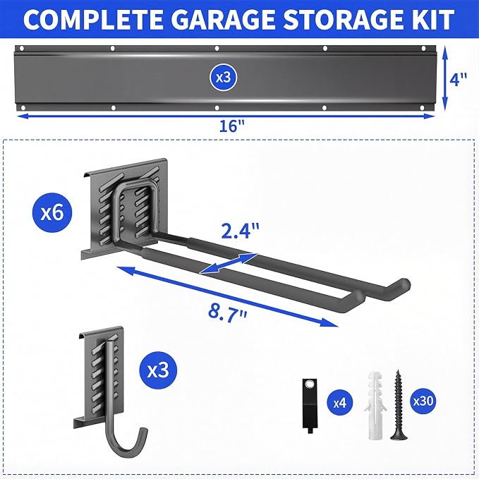 Garden Tool Organizer Wall Mount, 48inch Heavy Duty Garden Tool organizer Storage System, Easy Install With 9 Adjustable Hooks, For Garage, Basement, Shed, Workshop(Black)