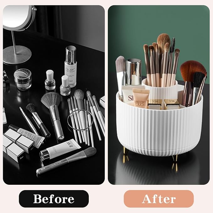 fanado 360° Rotate Makeup Brush Holder Organizer, Makeup Organizers Countertop, Makeup organization and Skincare Storage for Vanity, Desktop, Bathroom (White)
