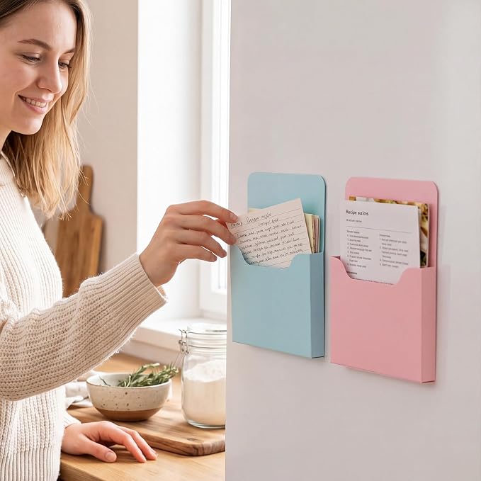 Gilprop 8 Pack Magnetic File Folder Holder for Whiteboard Classroom Storage | 5"x7"x1.2" Hanging Magnetic Wall File Organizer, Refrigerator Magazine Holder, for Mail Letters Paper Desk Office