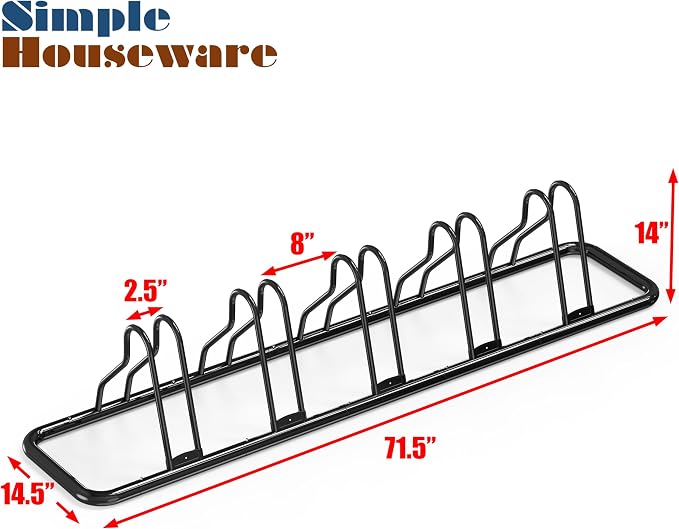 Simple Houseware 5-Bike Adjustable Floor Storage Rack for Garage, Black | Bicycle Parking Stand Organizer for Road and Kids Bikes