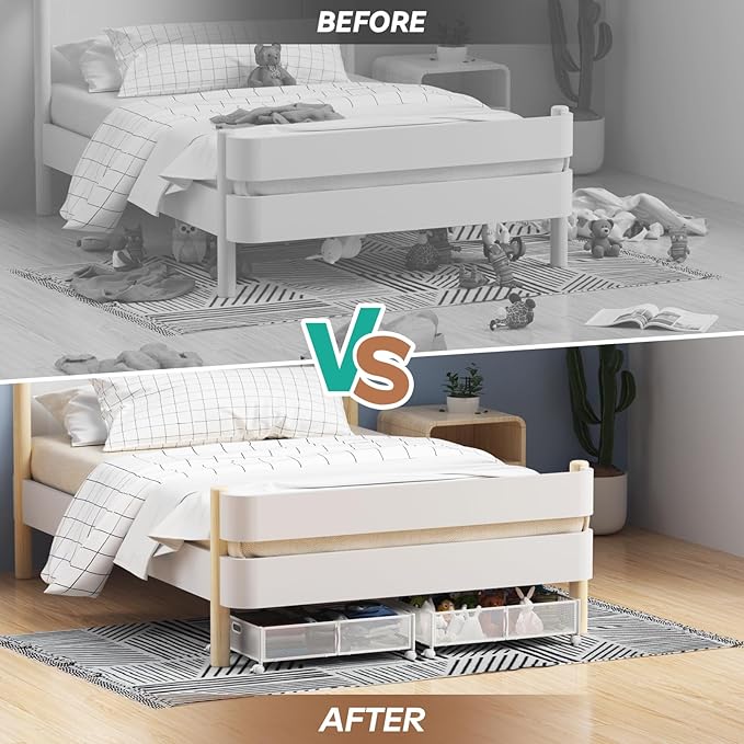 PHINOX Under Bed Storage with Wheels & Handle,Sturdy Metal,2 Pack,White | Tool-free assembly, glide smoothly, easy reach, foldable, maxmazie low-profile beds, dorm, keep seasonal clothes, shoes fresh