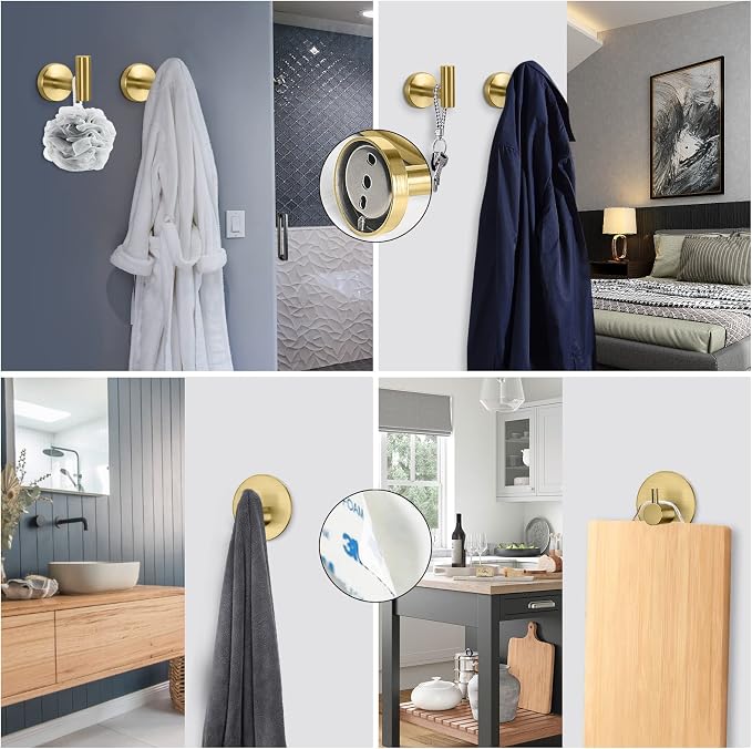 NearMoon Bathroom Hardware Set SUS 304 Thicken Stainless Steel-Towel Bar Set Include 16" Towel Rod, Toilet Paper Holder, Multifunctional Hooks Bathroom Accessories (Brushed Gold, 5 Pcs)