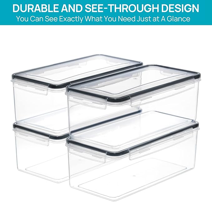 Vtopmart Pasta Storage Containers, 8 Pack, 3.2L Airtight Canisters | Horizonta Storage Design, Easy Access, Airtight BPA-Free Containers, Reusable Labels & Measuring Cups Included