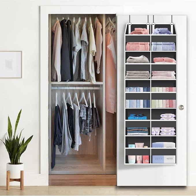 UVIAHOMI Heavy Duty Over The Door Organizer 5 Tiers, Extra Large Behind Door Storage of 10 Front & 10 Mesh Pockets, 80lb Weight Capacity, Hanging Doors Storage for Closet Bedroom Nursery, Dark Gray
