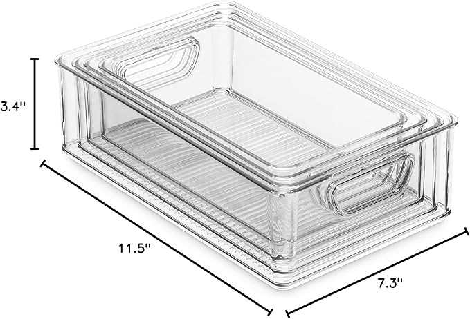 Set Of 16 Refrigerator Organizer Bins - Plastic Pantry Organization and Storage Baskets - Stackable Food Fridge Organizers with Cutout Handles for Freezer, Kitchen, Countertops, Cabinets