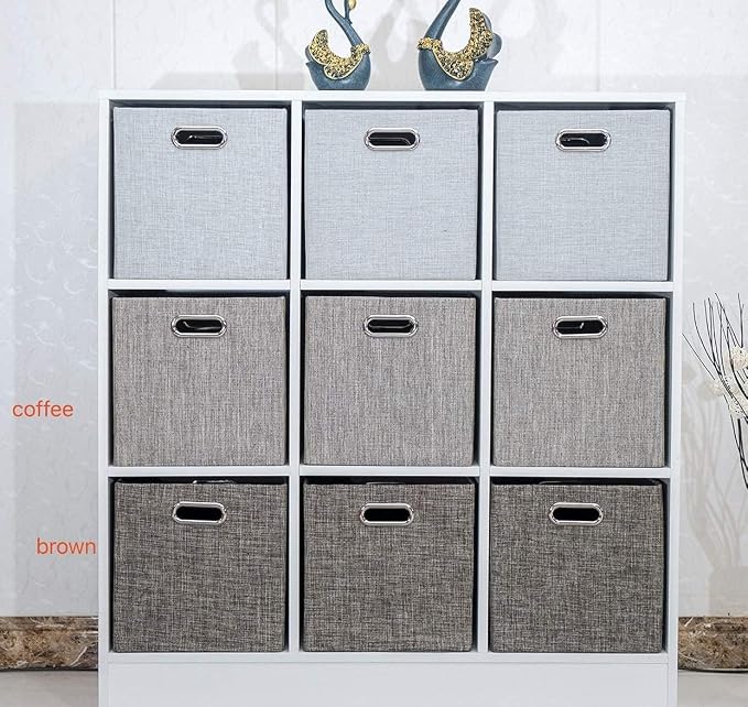 Posprica Storage Bins,11×11 Foldable Storage Cubes Boxes Container Closet Organizer Shelf Cabinet Bookcase,Thick Fabric Drawer Container - 4pcs,Coffee
