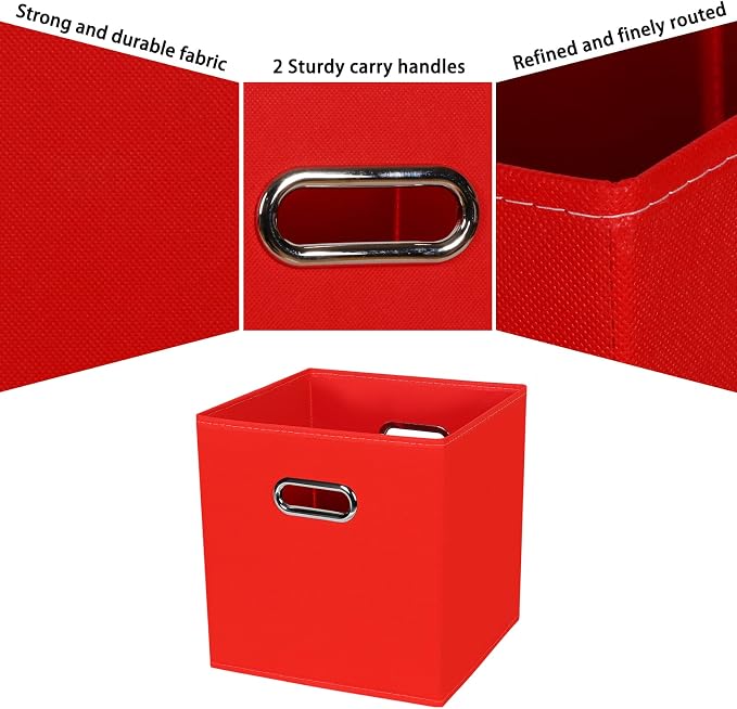 Black Fabric Cubby Storage Bins,13x13x13 Inches,Cube Organizer Bin Foldable Storage Boxes with Dual Handles Fabric Organizer Box and collapsible Storage basket,Set of 3,Red