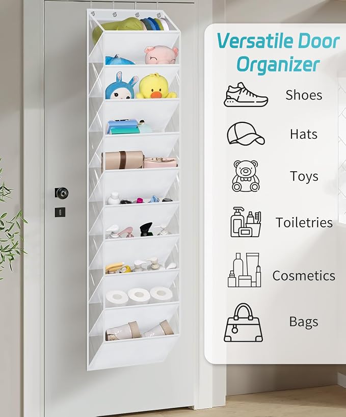 AOODA 10 Tier Clear Over the Door Shoe Organizer Storage, Deep Pockets Large Hanging Shoe Rack for Closet Door, Fit 20 Pairs Sneaker Holder Hanger for Boots (White)